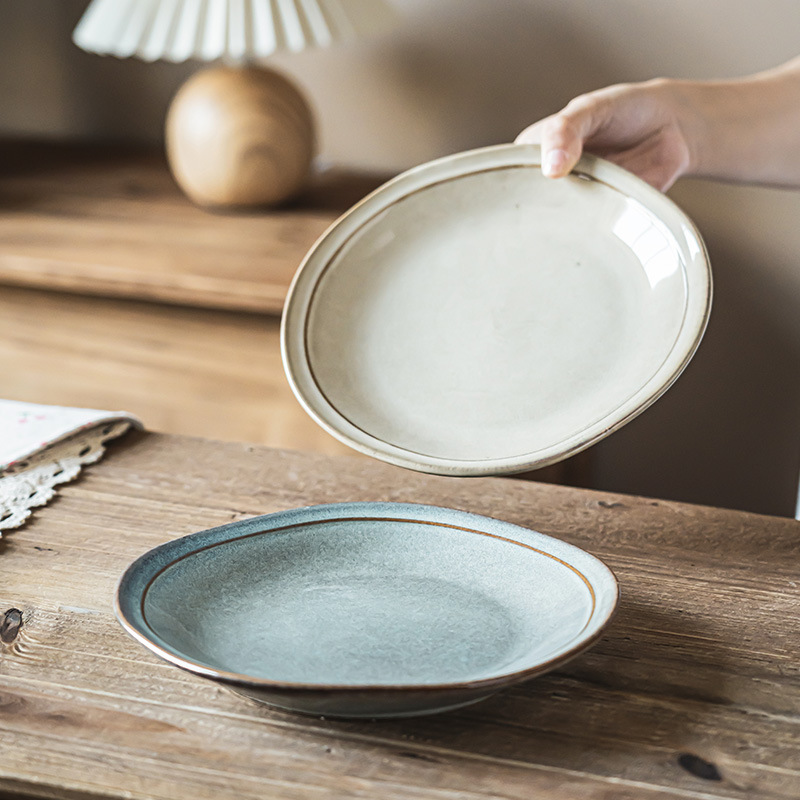 Estilo de belleza Plato plano retro de estilo japonés Plato de ensalada irregular de gran apariencia Plato de asador de carne de horno Plato de dim sum Plato de vajilla