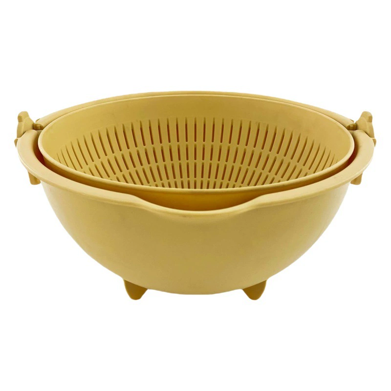 Пластиковая двухслойная корзина с двумя ручками для слива воды, большая емкость для мытья овощей, полая корзина для фруктов, большая кухонная корзина