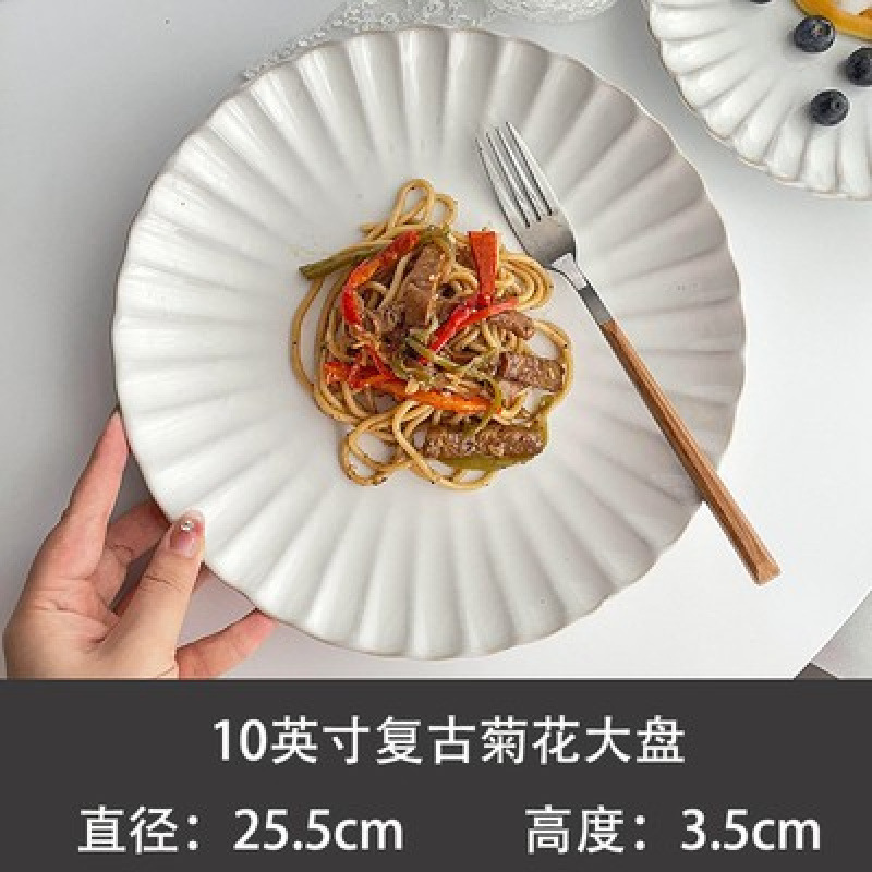 韩国陶瓷批发餐盘早餐盘陶瓷温暖木心拍照摆风家用奶油色菜盘|undefined
