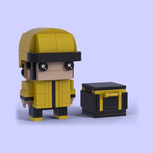 Строительные блоки MOC, совместимые с костюмом для сборки пазлов Lego, квадратная голова, ребенок Meituan Take-out, маленький брат на вынос