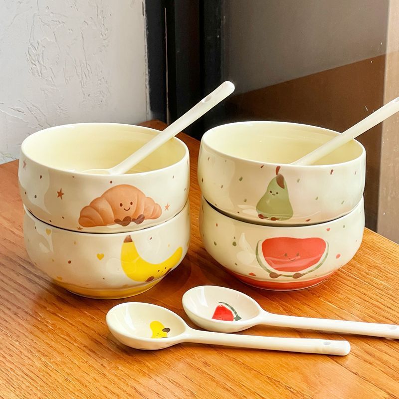 【4 bowls and 4 spoons】Fruit croissant-Rice bowl【one in each of four colors】+【Fou…
