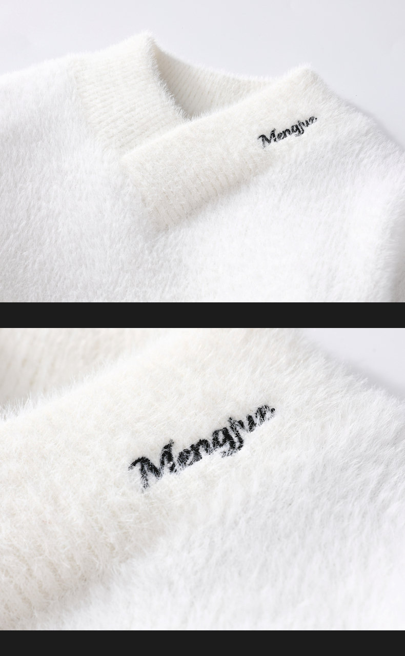 Men's Semi-Turtleneck Knit Sweater - Soft Rabbit Wool Blend, Loose Fit, Casual Winter Pullover For Teens & Adults (White, Beige, Black, Brown)​_voghion.com