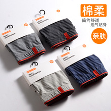 男士内裤新疆棉质透气中腰大码青年条纹四角裤单条装透气舒适