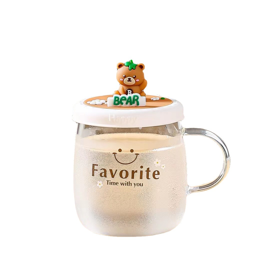 Creativo regalo personalizado lindo oso taza de cristal con tapa muñeca expresión taza de café taza de la Oficina
