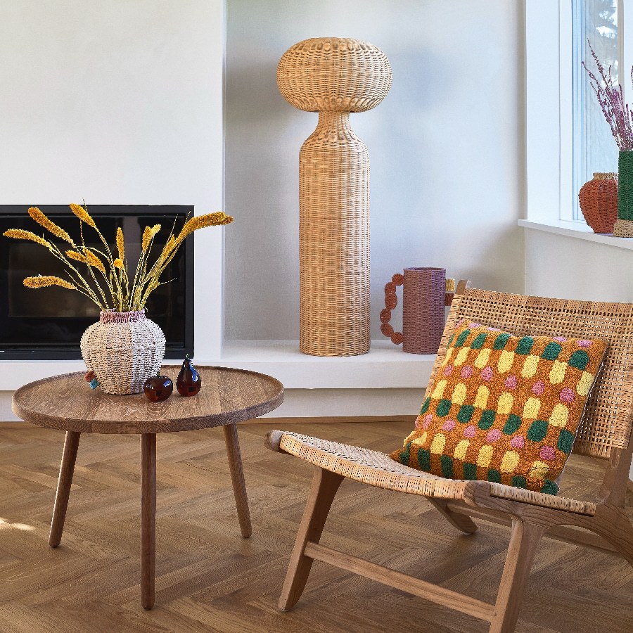 Lámpara de pie estilo liji ratán tejido salón dormitorio estudio sala de té B & B ambiente retro lámparas de arte decorativo