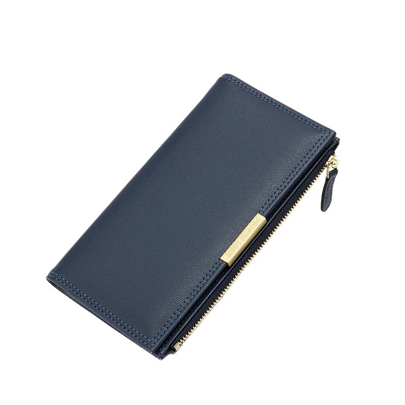 Cartera larga para mujer, simple, japonesa y coreana, gran capacidad, múltiples tarjetas, embrague transfronterizo, color sólido, billetera de dos pliegues para mujer