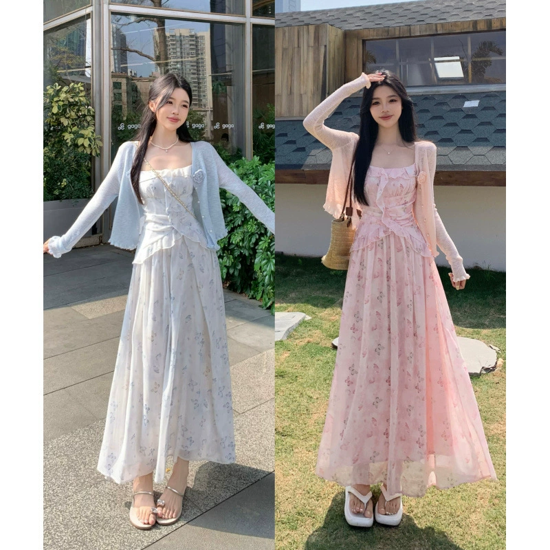 Summer dress, concealer, set, flowered, slim fit