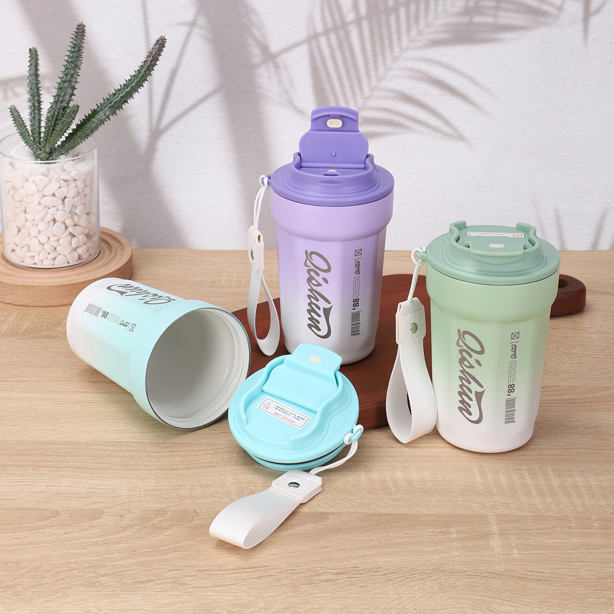 New Simple Gradient Octagonal Coffee Ceramic Inner Liner, Insulated With Handle, Portable Outdoor Cup_voghion.com