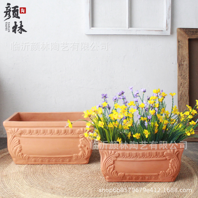Pequeño tanque de flores maceta de flores larga maceta de caja rectangular maceta de barras maceta de flores larga maceta de maceta maceta de hierba de cerámica roja