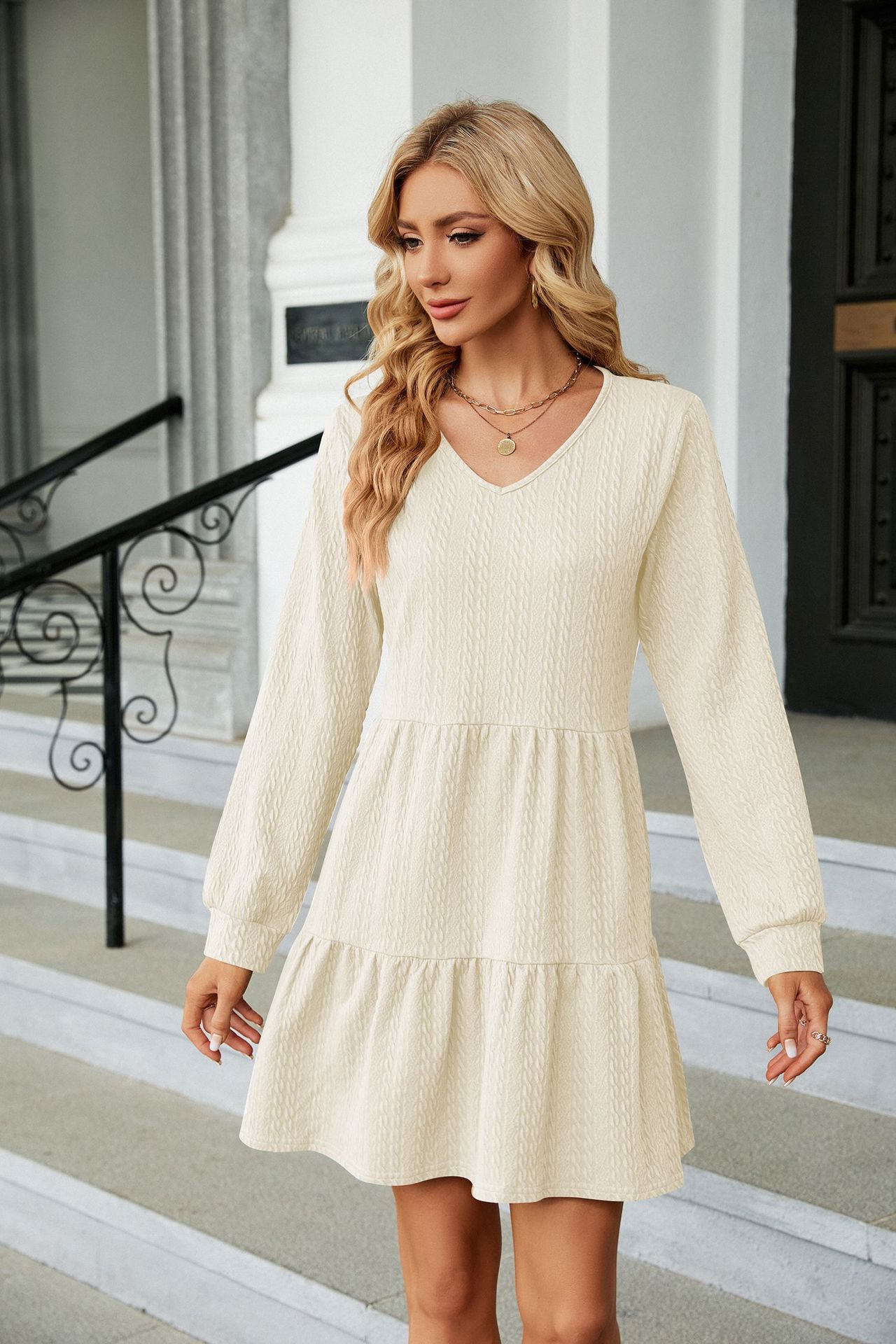 Women's Regular Dress Casual Classic Style V Neck Long Sleeve Solid Color Midi Dress Daily display picture 13