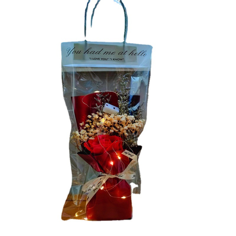 Bolsa de regalo con rosas para el Día de San Valentín, flor de jabón eterna, ramo de flores al por mayor de puesto ambulante, flores secas de aliento de bebé, regalo para el Día del Maestro