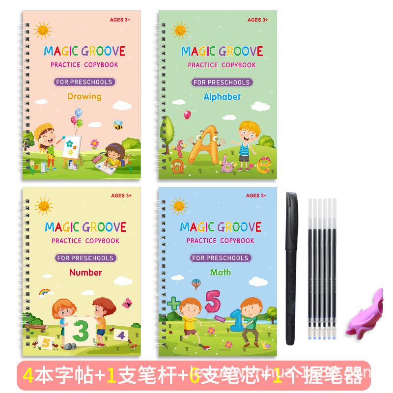 Factory Direct Supply Cross-border E-commerce Amazon Full English Children's Hard Pen Groove Calligraphy Practice Book Magic Writing Practice Book
