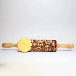 European Carved Pattern Embossed Lotus Flower Printed Rolling Pin Christmas Embossed Laser Carved Lotus Rolling Pin