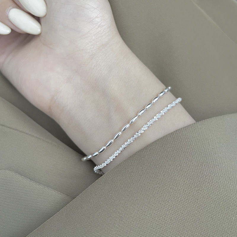 925 Sterling Silver Material Solid Color Pattern Women'S Gender 925 Sterling Silver Coffee Bean Chain Twisted Rope Chain Bracelets Casual Modern Style Simple Style