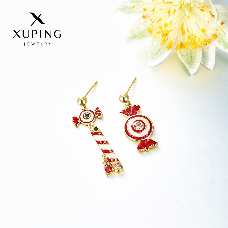 Xuping esmalte goteo de aceite dibujos animados coloridos pirulitos asimétricos pendientes de Año Nuevo dulces pernos de auriculares mujeres