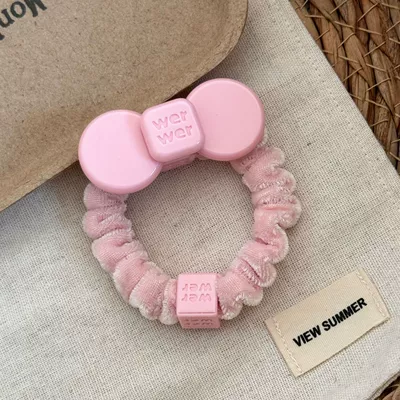 hair ornament, Saç üçün rezinlər - pink-circle-medium-bow
