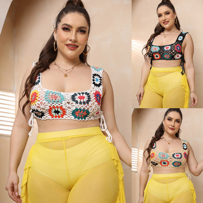 Cross -Border European и American Women's Clothing, чистый ручный крючок, нерегулярные цвета случайный колен короткий жилет F707