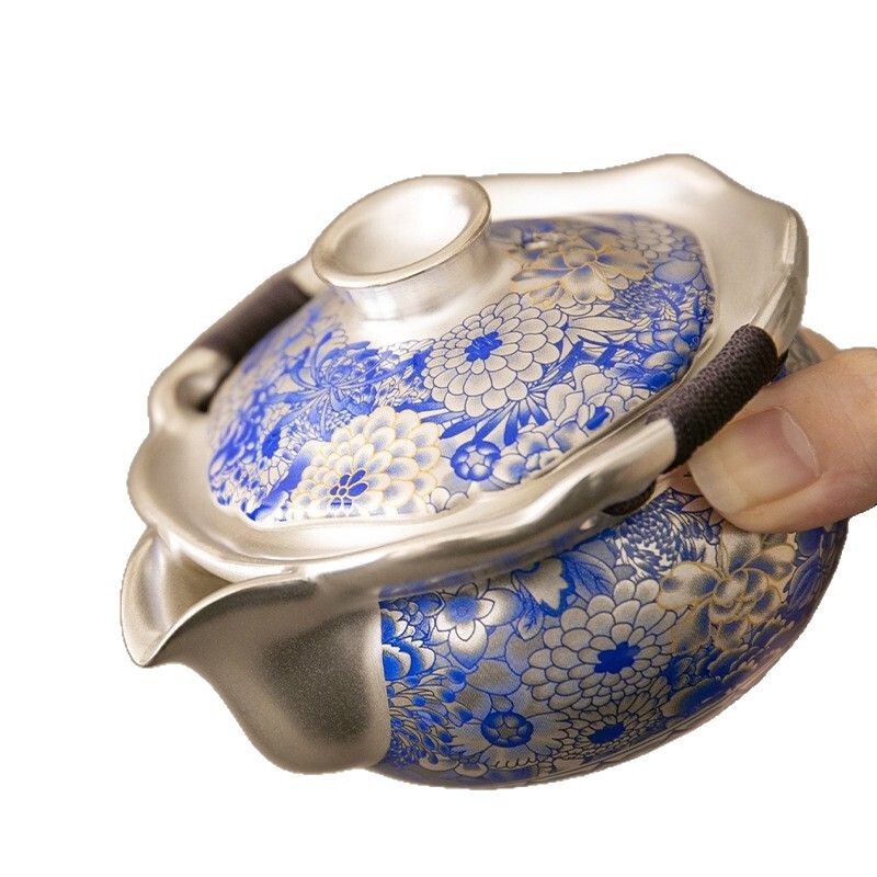 2025年新作999純銀手造り急須 高級大型蓋碗 カンフー茶器 茶碗 蓋付き 高級銀急須|undefined