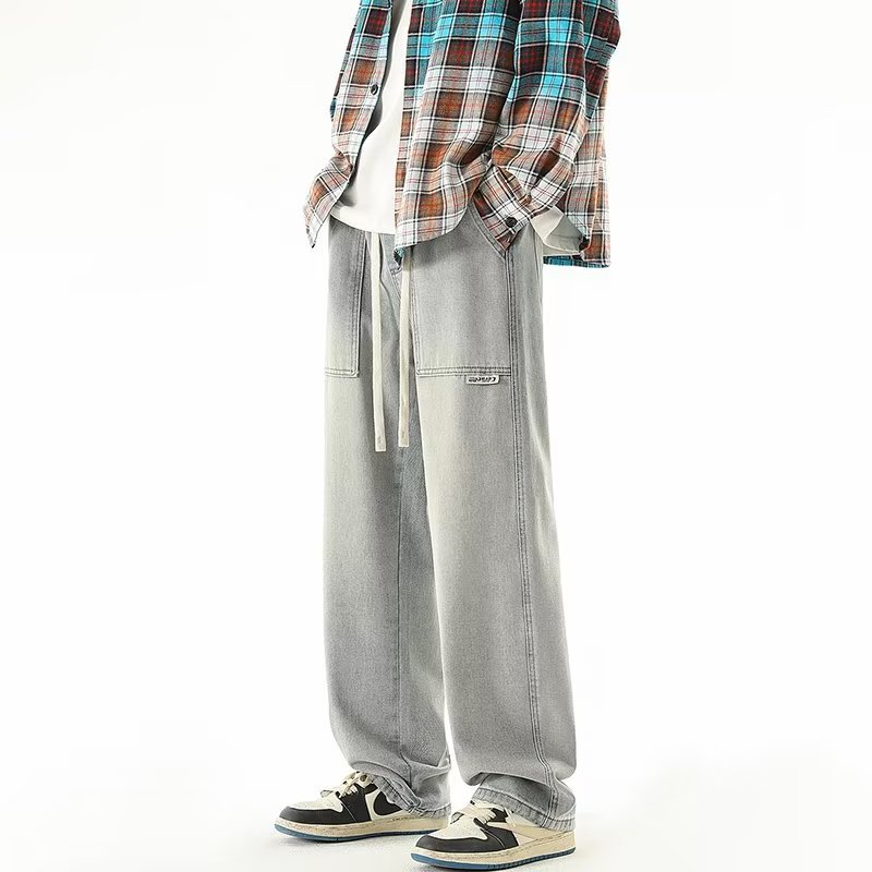 2024 primavera y otoño nuevo estilo americano recto retro lavado casual de gran tamaño pantalones de mezclilla desgastados de calle alta