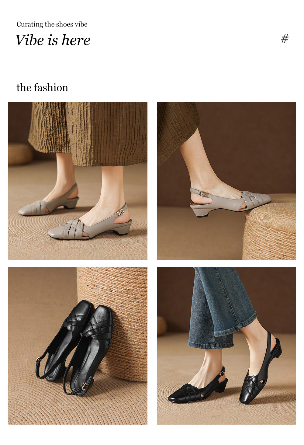 Sandal nữ da cừu mũi nhọn quai ngang gót vuông 6 cm — đen chi tiết 1