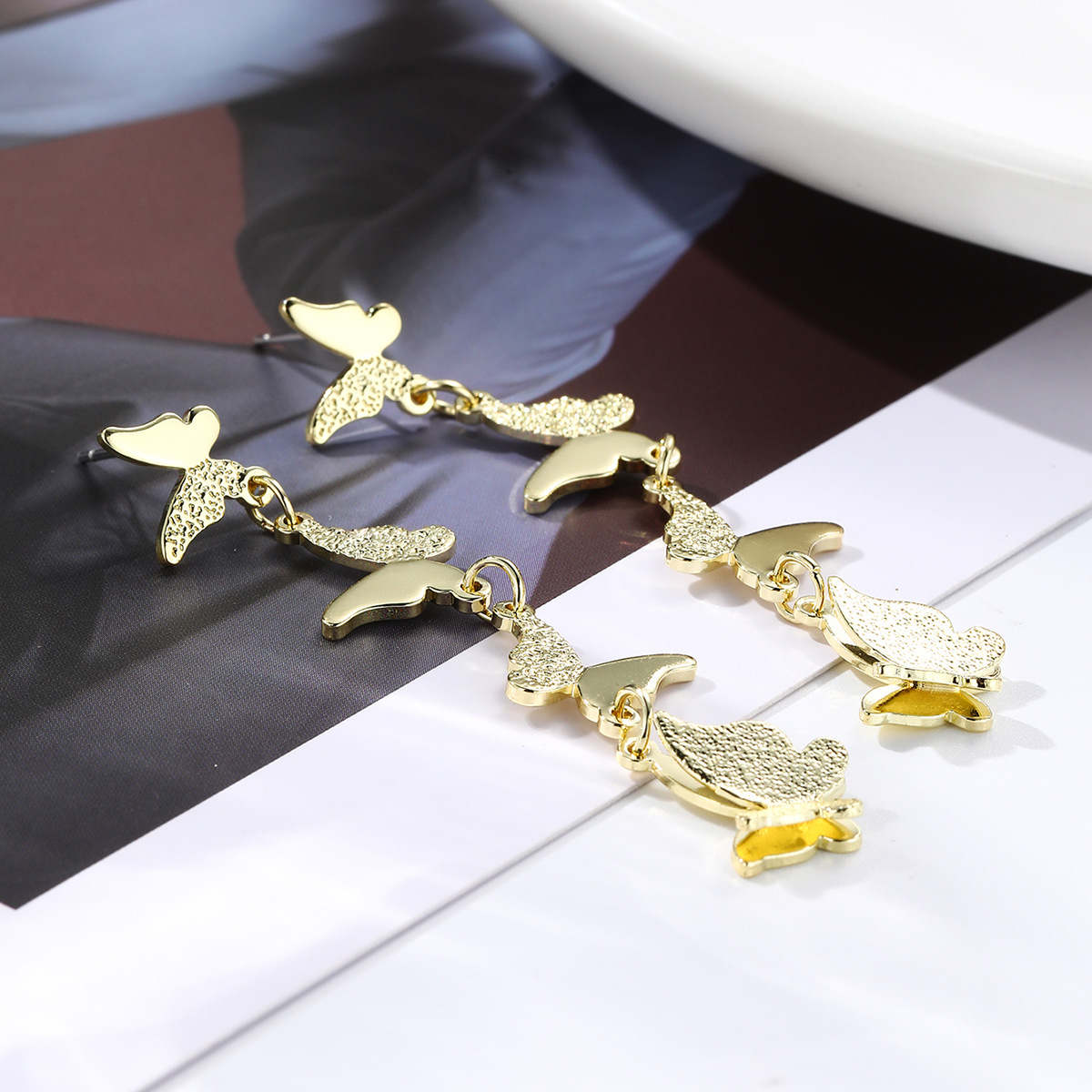 butterfly earrings Summer long exaggerated large cross border earrings High grade metal oil drop butterfly earrings_voghion.com