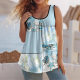 European and American Cross-Border Summer Round Neck Vest New Art Splicing Pattern 3D Digital Printing Sleeveless Women's Pleated Vest
