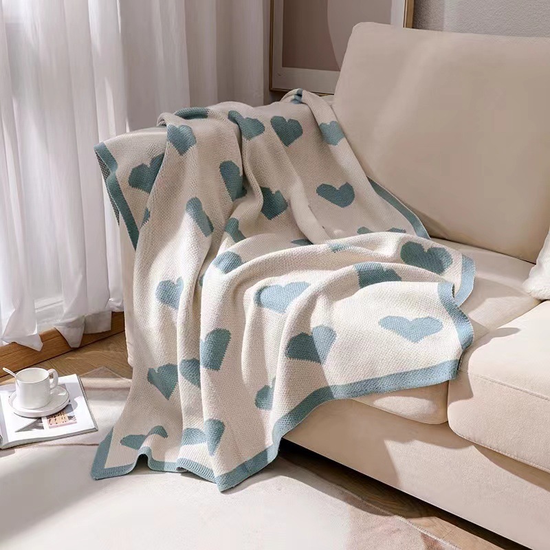 Pure Color Heart Knitted Throw Blanket Cute Style Sofa Blanket Office Room Decor Blanket Office Nap Blanket