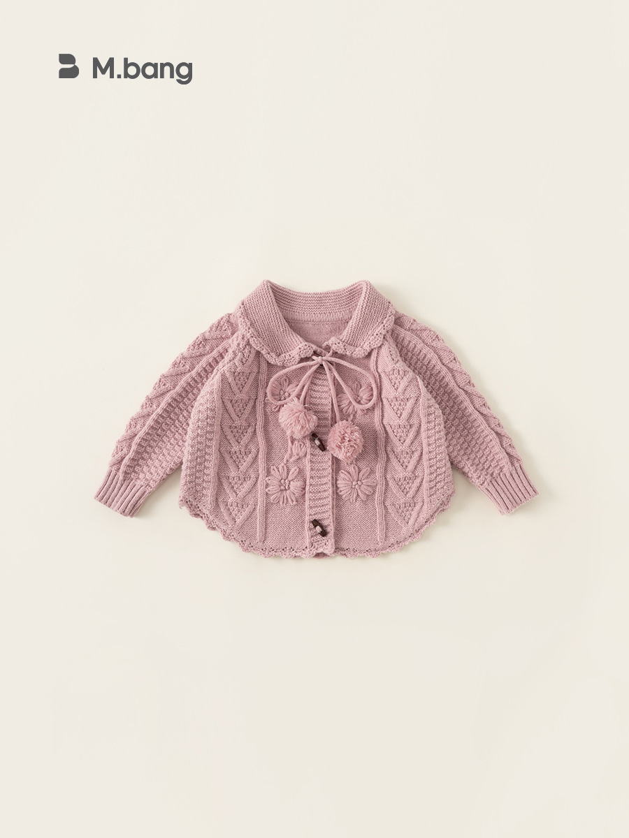 Yubao ropa infantil suéter de niña primavera y otoño 2026 con solapa cardigan de punto chaqueta de mangas largas ropa infantil