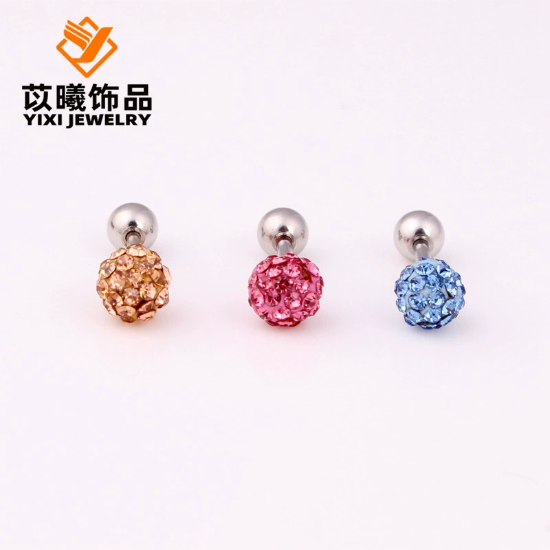 Гантели, серьги из нержавеющей стали, корейский стиль, украшенные diamonds, диамантами 5 мм, простой и элегантный дизайн, без упоминания площадки