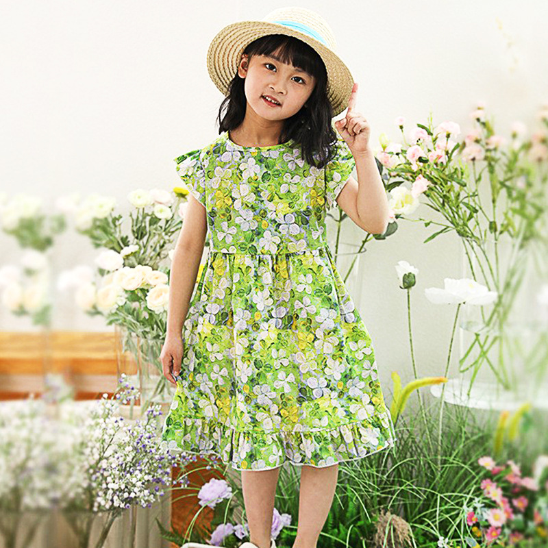 女童夏季连衣裙绵绸薄款儿童飞袖碎花公主裙女孩背心裙公主风新款