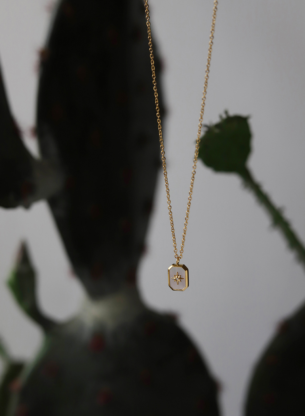 Fashion Geometric White Shell Eight-Pointed Star Titanium Steel Necklace_colorza_1