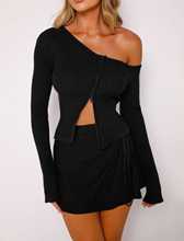 秋冬新款跨境辣妹一字肩长袖欧美风露脐性感打底显瘦针织衫上衣女