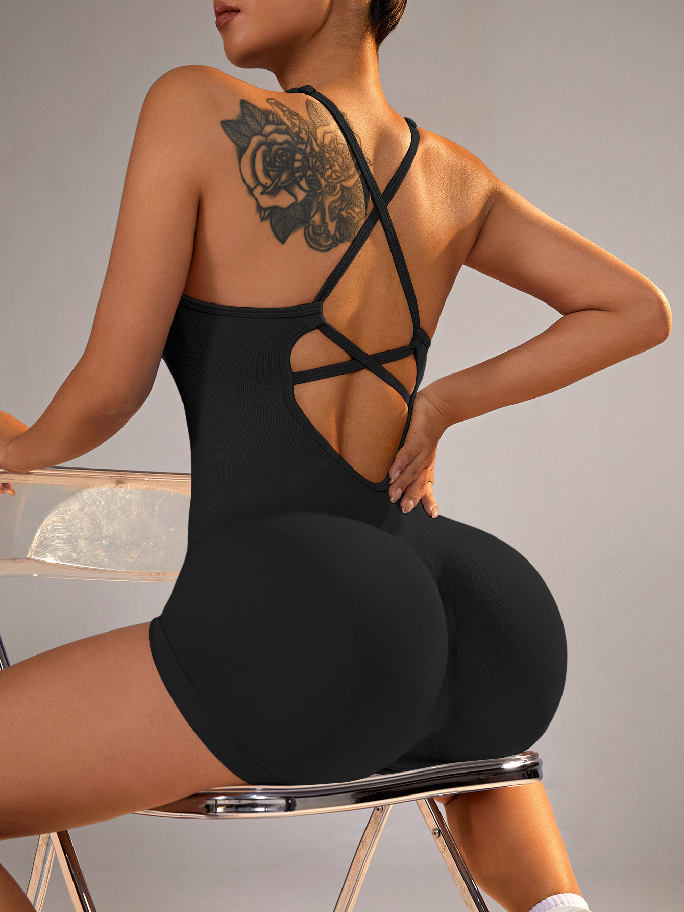 322g Weight Sleeveless Sleeve Length Nylon, Spandex Fabric Type Short Top Length Rompers Pants Type Bodysuits Tops Type Fitness, Yoga Occasion Halter Neck Neckline Solid Color Pattern Casual, Sports Style Casual Sports Solid Color Nylon Spandex Halter Neck Tracksuit Bodysuits Rompers 1