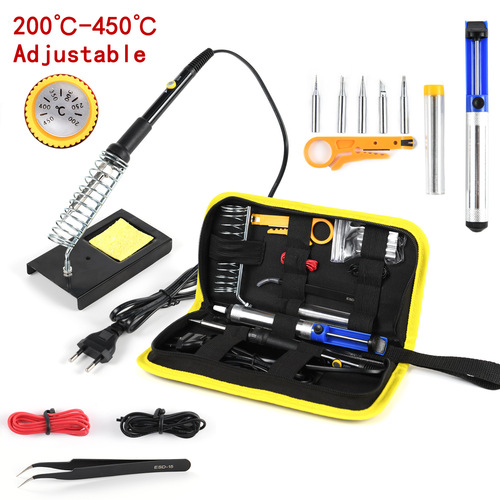 Adjustable temperature soldering iron set Flux soldering iron tool kit 220 110V 60W US and UK cloth bag set