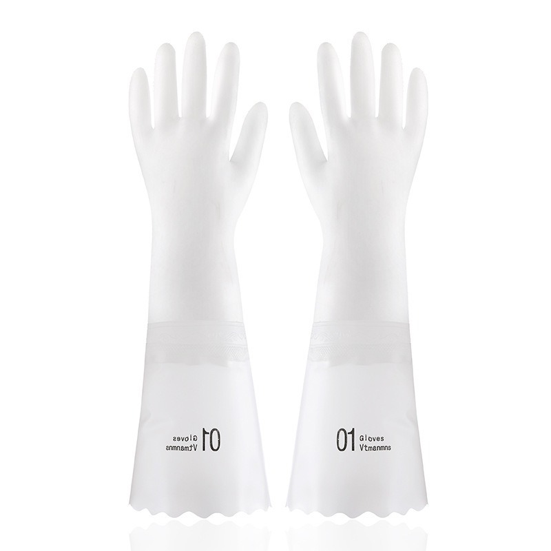 Guantes de goma para lavar platos de limpieza al por mayor guantes de lavandería cocina durable látex forrado de lana gruesa impermeable guantes domésticos