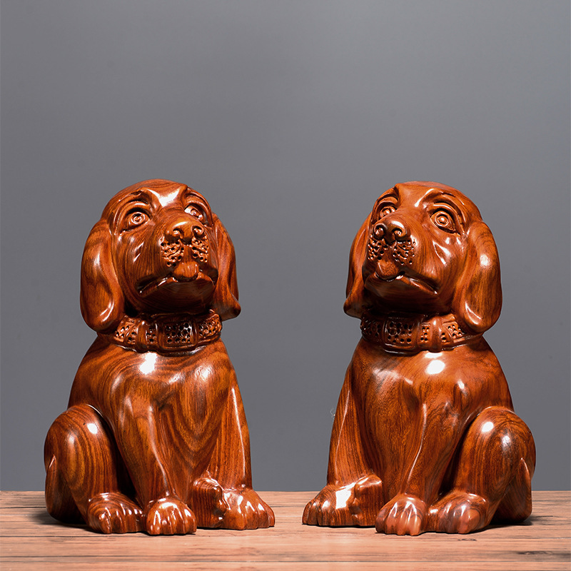 花梨木雕狗摆件十二生肖狗手把件黑檀木把玩件木质工艺饰品