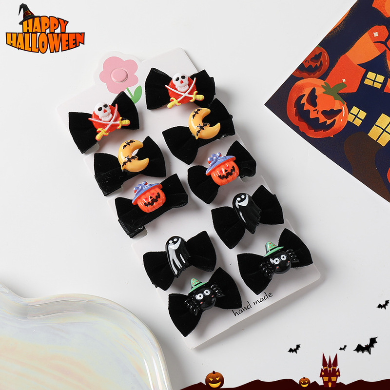 新款万圣节发夹发饰套装Halloween可爱蝴蝶结头饰品跨境卡通发卡|undefined