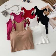 甜辣妹美背吊带背心女带胸垫设计感金属扣纯欲风外穿无袖上衣夏季