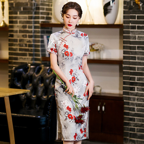 Retro Chinese Dress oriental old shanghai Qipao Chinese wind cultivate morality cheongsam elegant cheongsam short-sleeved dress collar fashion