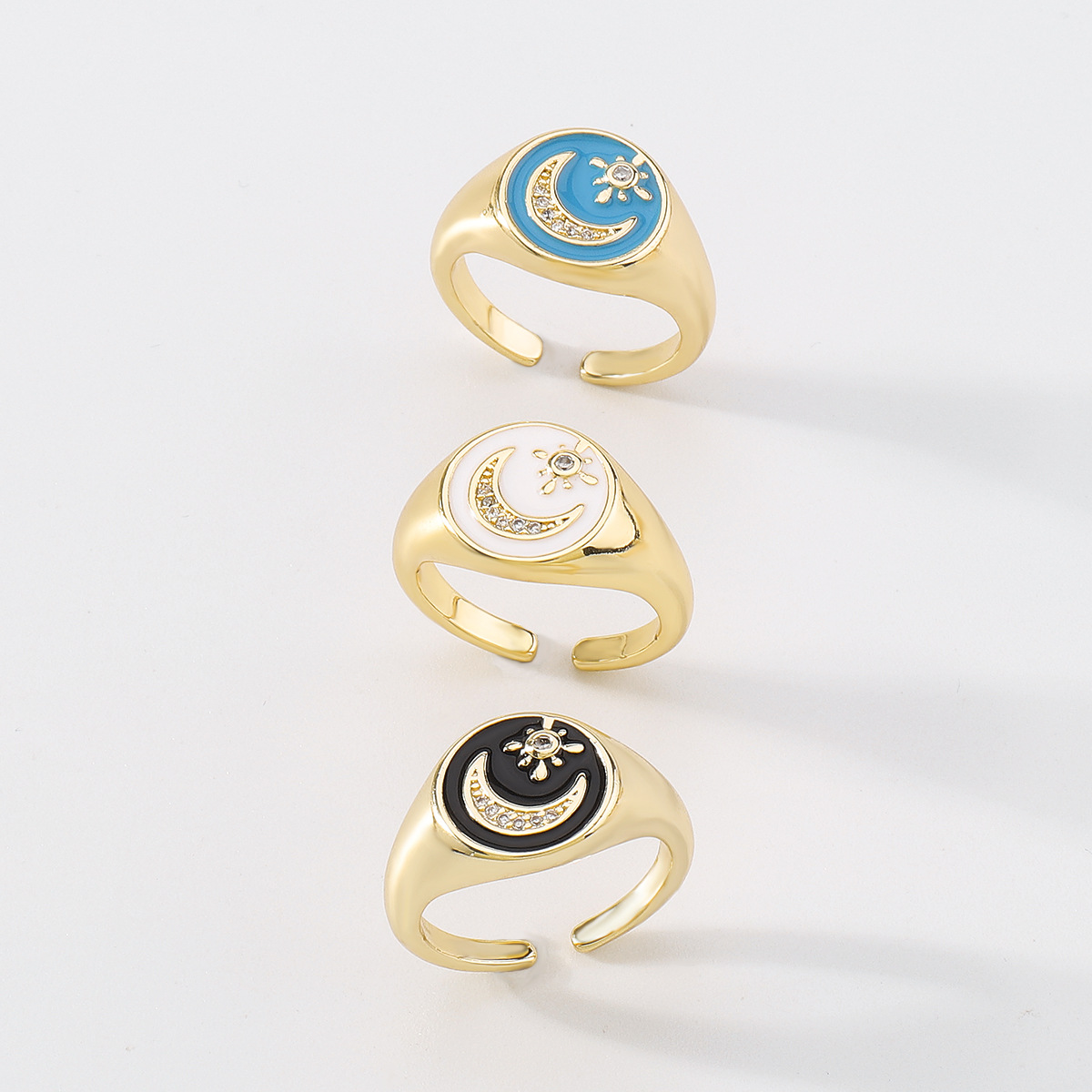 Fashion Simple Dripping Star Moon Zircon  Knuckle Zircon Copper Ring