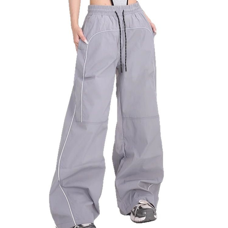 Pantalones deportivos casuales de pierna ancha americana 2025 nuevos pantalones de trapeador sueltos con cordón retro