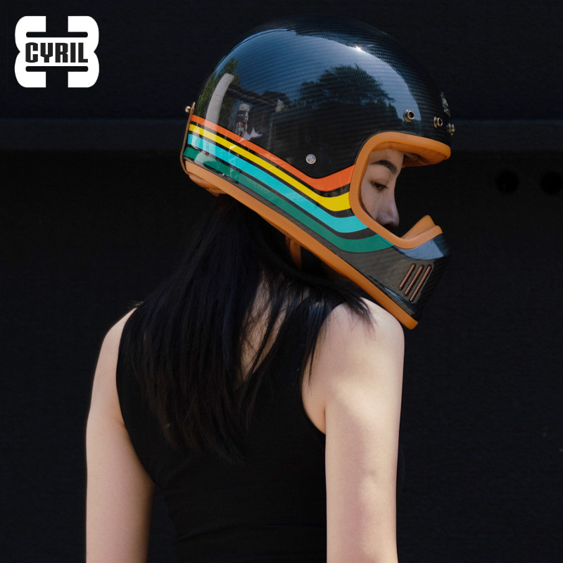 Cyril Celo fibra de carbono casco de la motocicleta casco vintage cuatro estaciones hombres y mujeres motocicleta ultra ligero casco completo f380