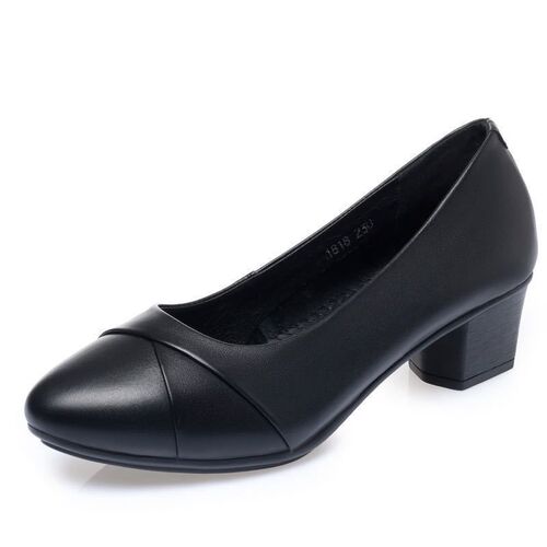 Beibei Le spring and summer middle women's shoes, mother's shoes, soft soles, comfortable high-heeled mid-heeled single-layer shoes, medium and old women's leather shoes