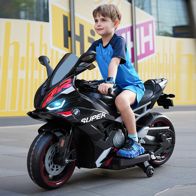 Cross-Border Large Kidsren's Electric Motorcycle 12V Two-Wheeled 3-7 Year Old Boy and Girl Baby Charging Model Can Seat Two People