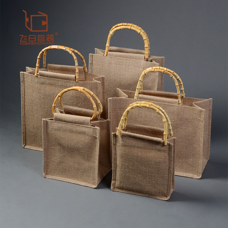 Mango de bambú bolsa de mano de lino conjunto artístico natural impermeable práctico regalo púrpura arcilla olla de almacenamiento multi-tamaño bolsa de compras