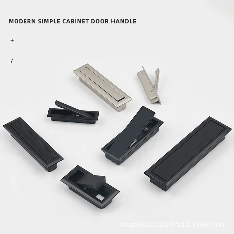 Modern minimalist sheet metal door drawer hidden installation embedded invisible hidden handle black hidden cabinet door surface-mounted handle
