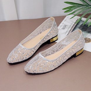 Flats Flats for Women 2023 Summer New Korean Style Cut Out Mesh Fashion Pointed Toe Casual Flats Beanie Shoes for Women
