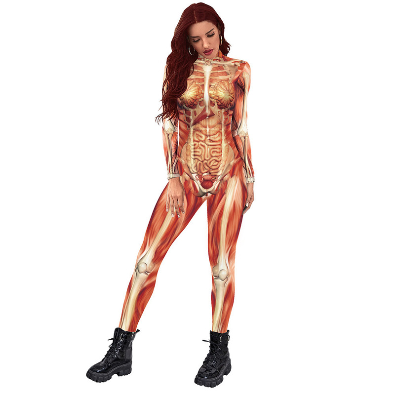 2022ハロウィーン連体服セクシー3dデジタルプリント連体服長袖ガードルメーカー卸売り|undefined