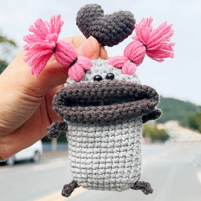 Car key bag — mouth key case cute cartoon - gray-pink-braid-universal-99-carfinished-product