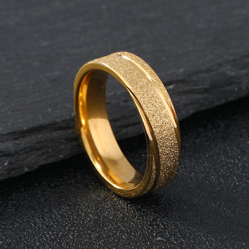 Transfronterizo europeo y americano moda titanio anillo de acero oro doble barra esmerilado lote flor anillo simple fabricante de joyas de acero inoxidable image 6